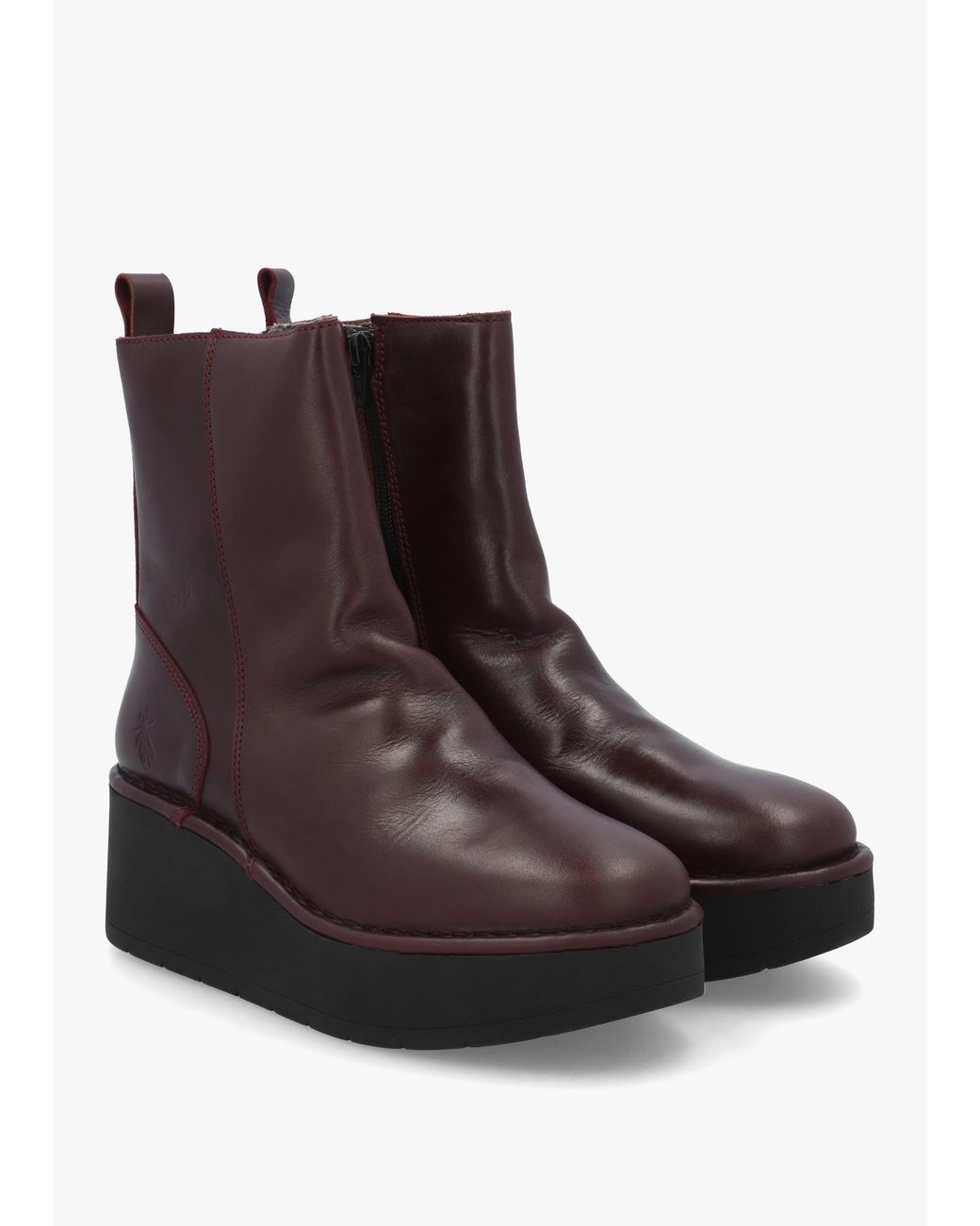 Fly London Brown Heij Wine Flatform Wedge Ankle Boots