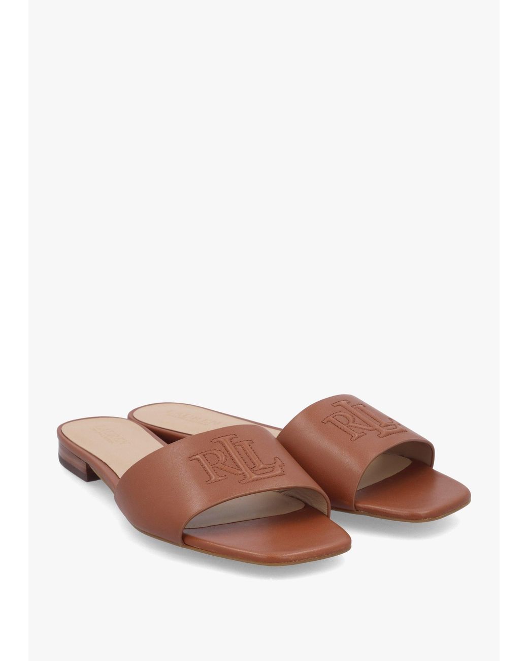 Ralph Lauren White Everley Lauren Tan Nappa Leather Slide Sandals