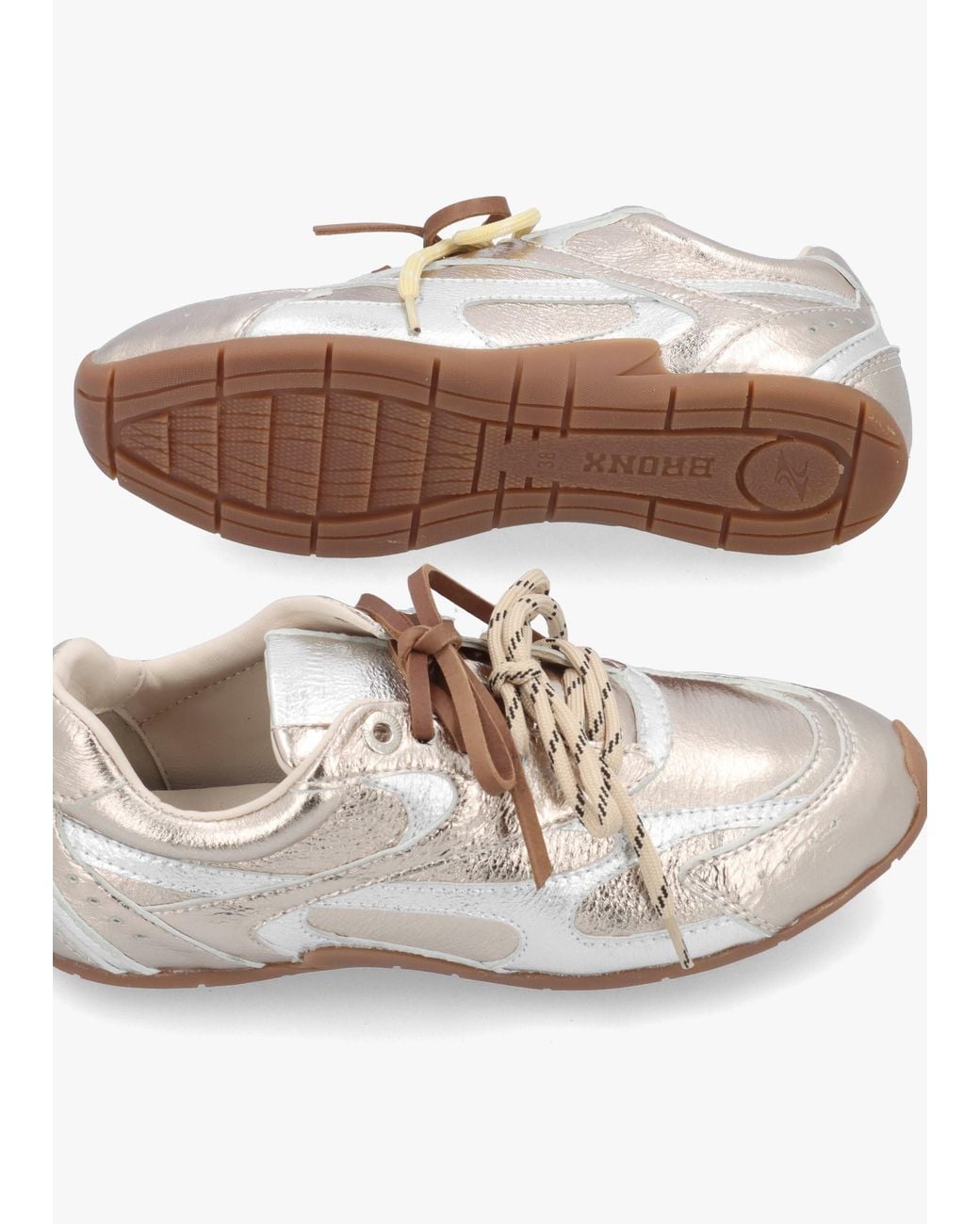 Bronx White Myr-Aa & Metallic Leather Low Profile Trainers