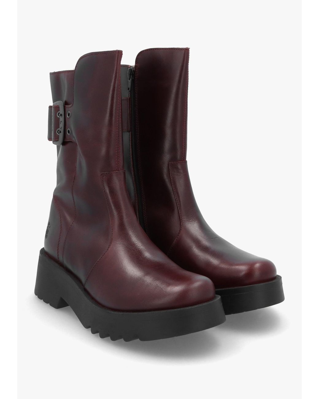 Fly London Brown Mazz Wine Leather Chunky Calf Boots