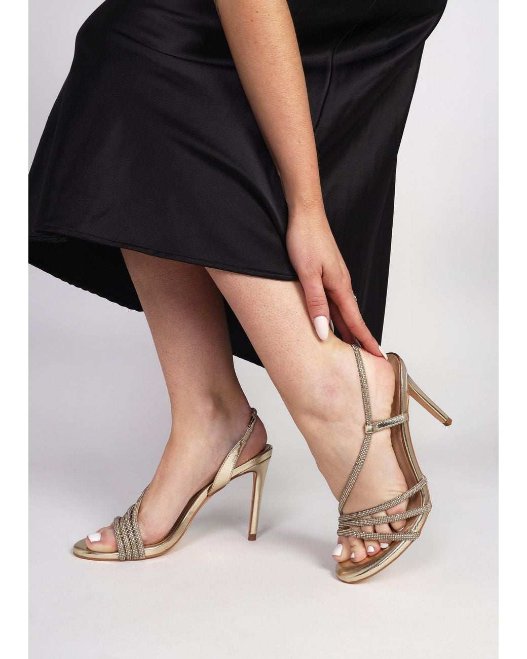 Daniel White Ichelly Metallic Diamante Strap High Heel Sandals