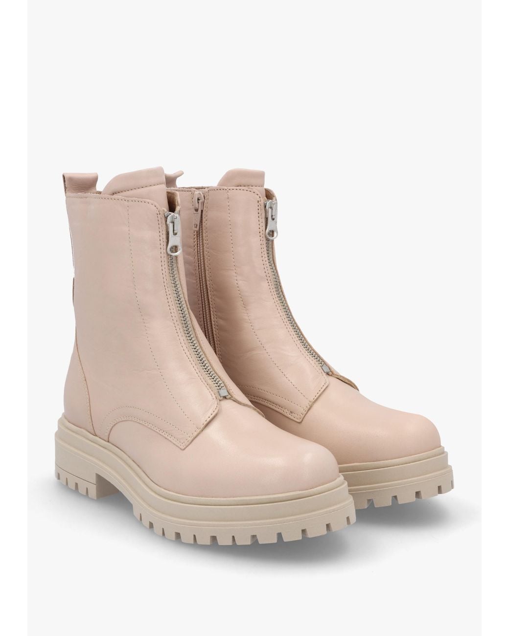 Daniel Natural Izippe Cream Leather Front Zip Ankle Boots