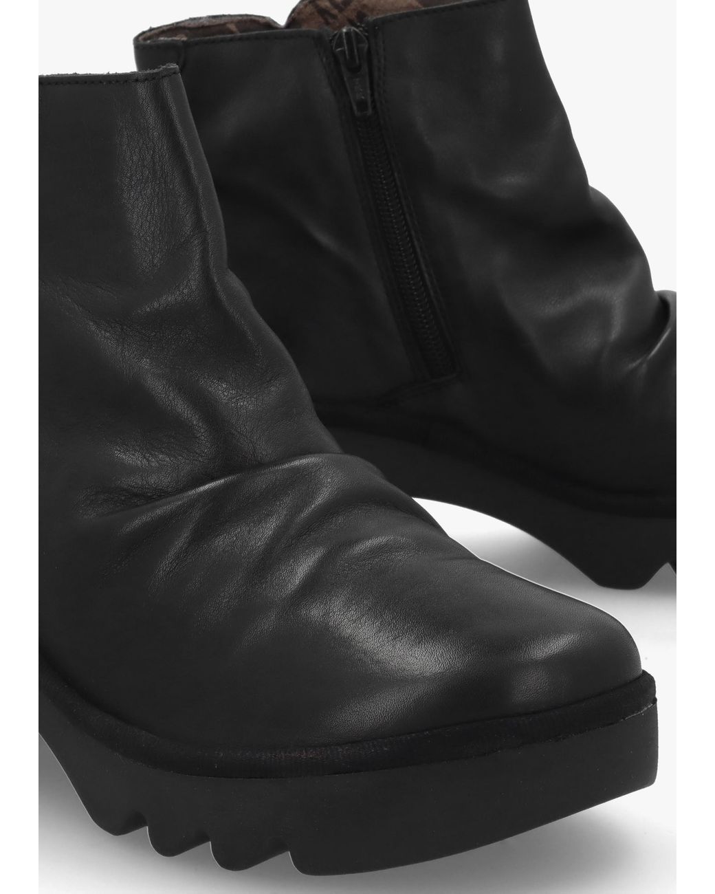 Fly London Black Tulp Rouched Block Heel Ankle Boots