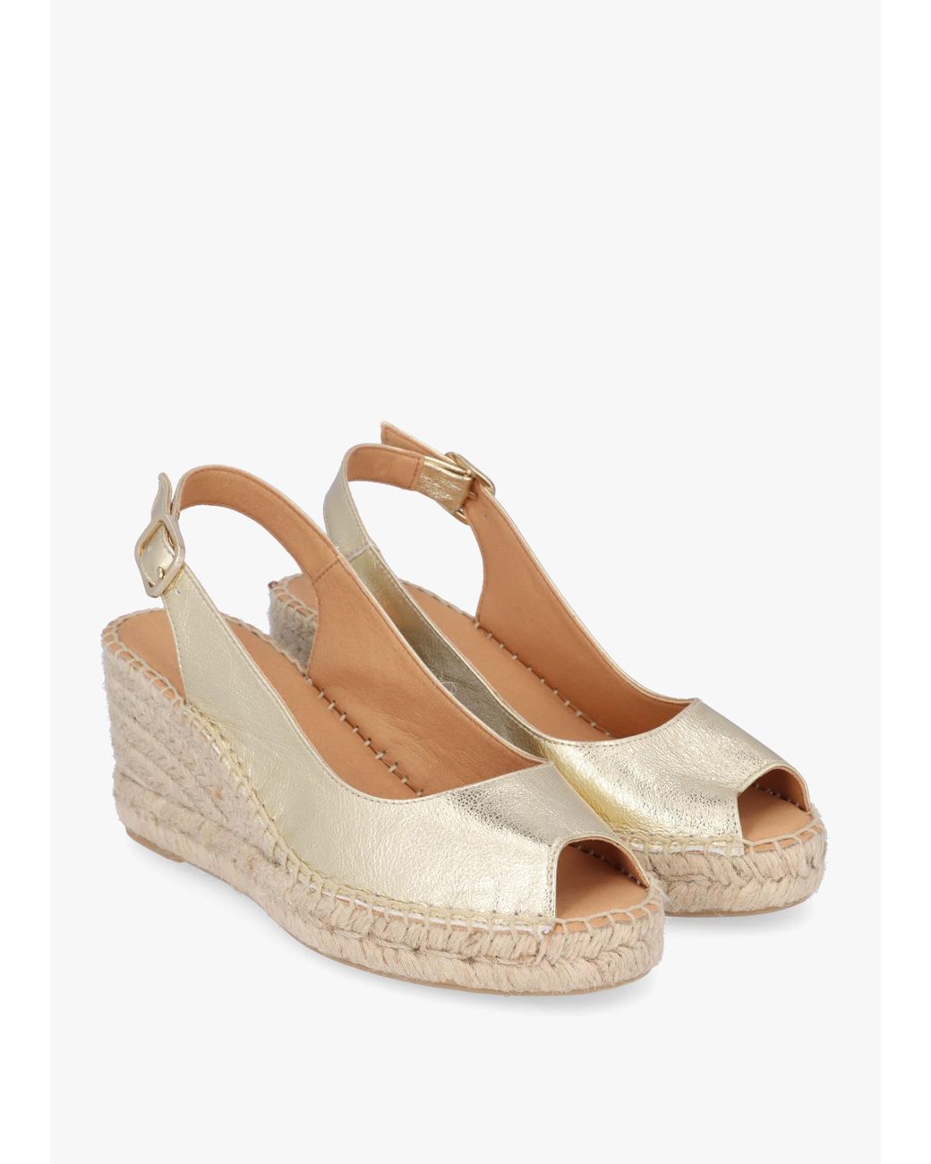 Daniel Natural Kate Gold Leather Peep Toe Wedge Espadrilles