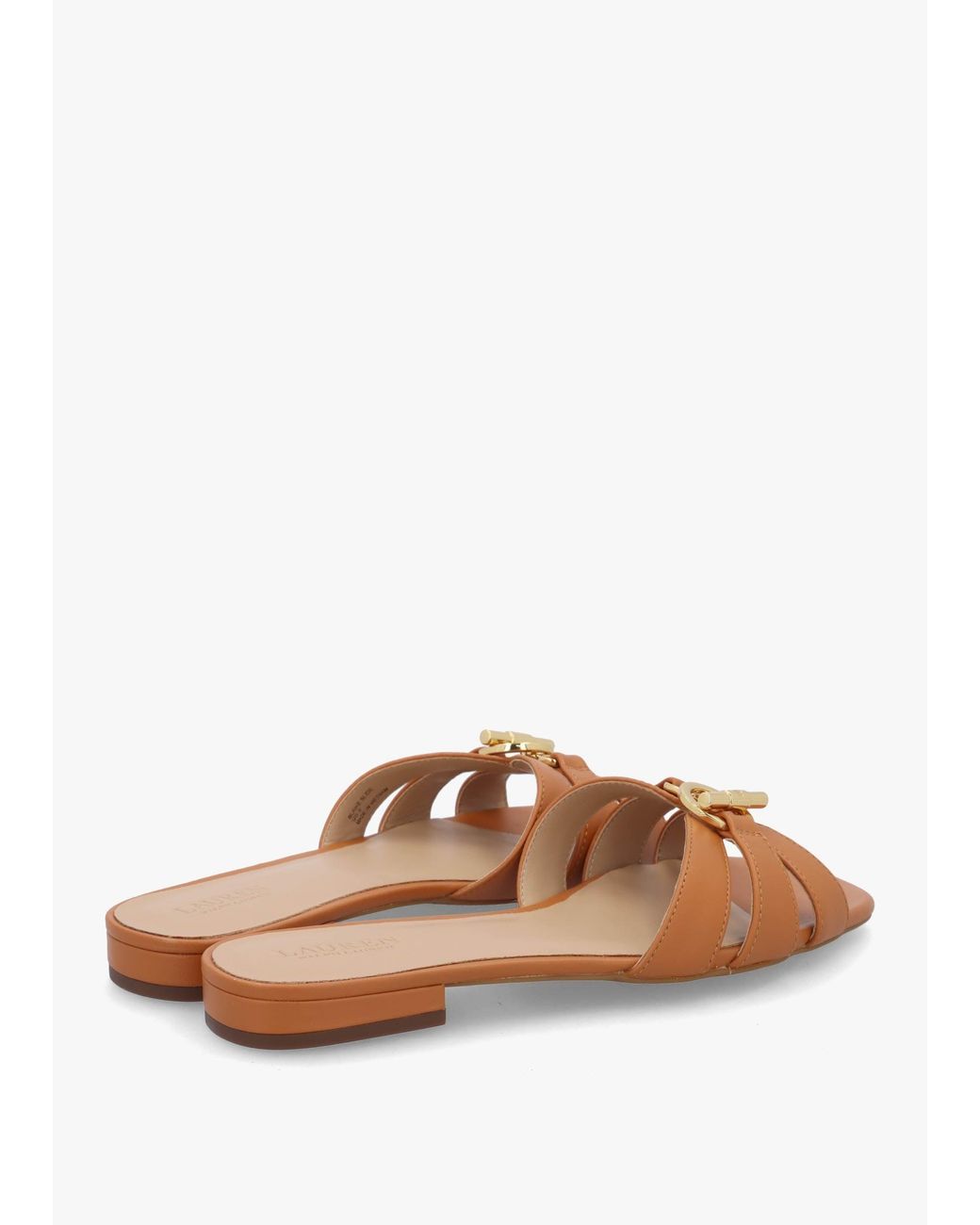 Ralph Lauren White Blaike Caramel Leather Slide Sandals