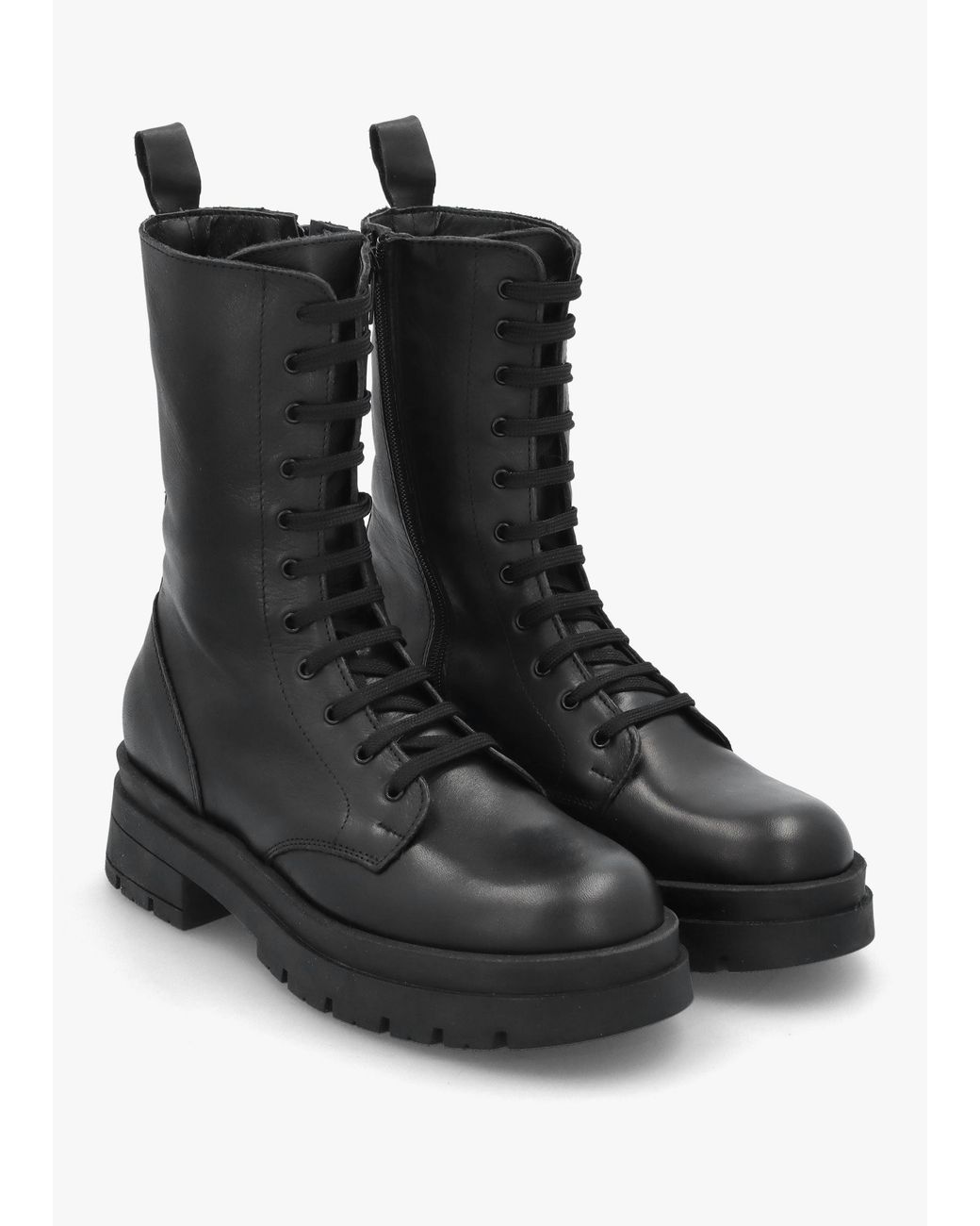 Daniel Black High Shaft Lace Up Biker Boots
