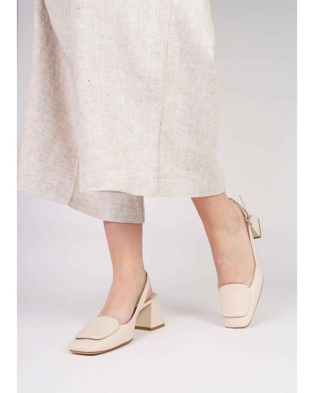 Daniel Natural Nessie Cream Leather Block Heel Sling Backs
