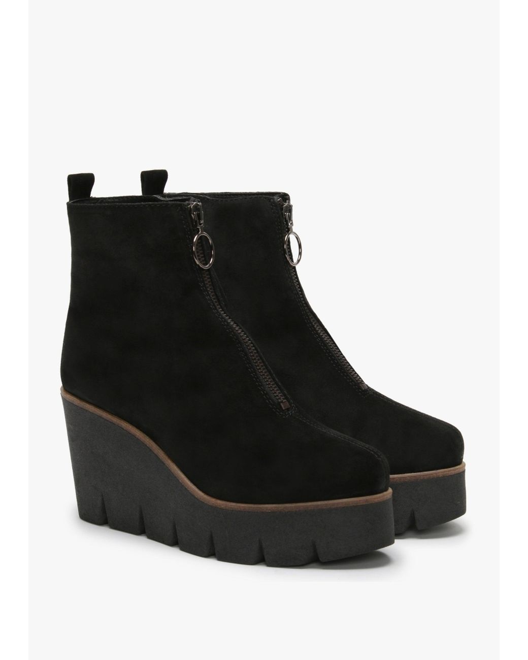 Alpe Black Hamal Zip Front Wedge Ankle Boots