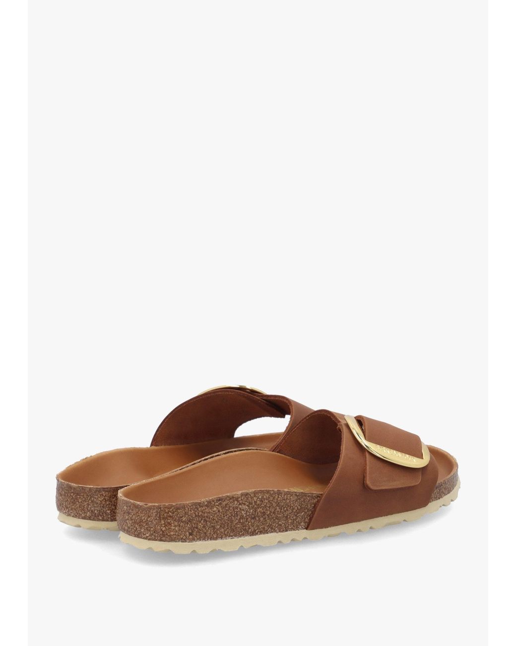 Birkenstock White Madrid Big Buckle Cognac Waxy Leather Mules