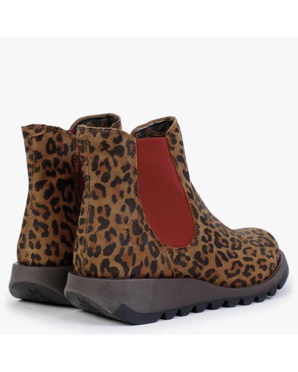 Fly London Yoss Tan Cheetah Leather Womens Slip On Chelsea Wedge Boot BNIB 