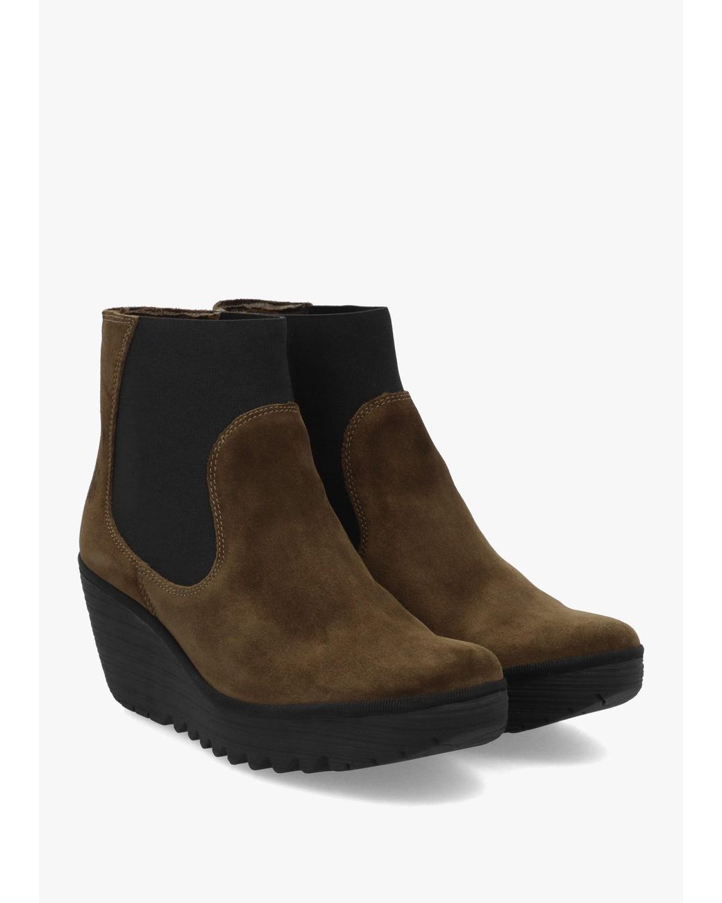 Fly London Black Yade Suede Wedge Chelsea Boots