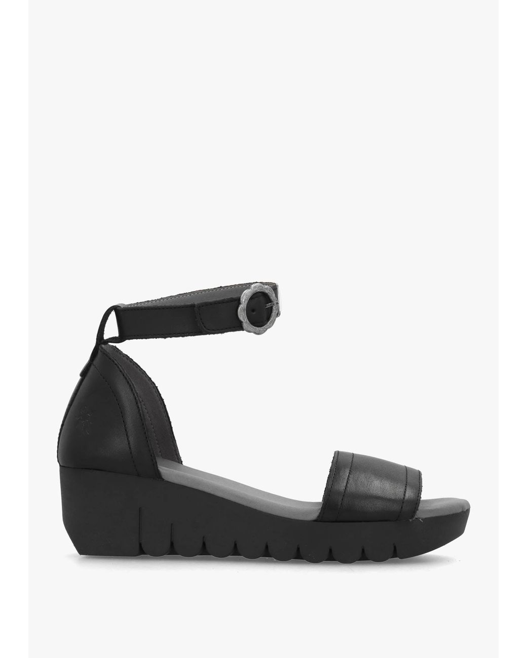 Fly London Black Voik Low Wedge Sandals