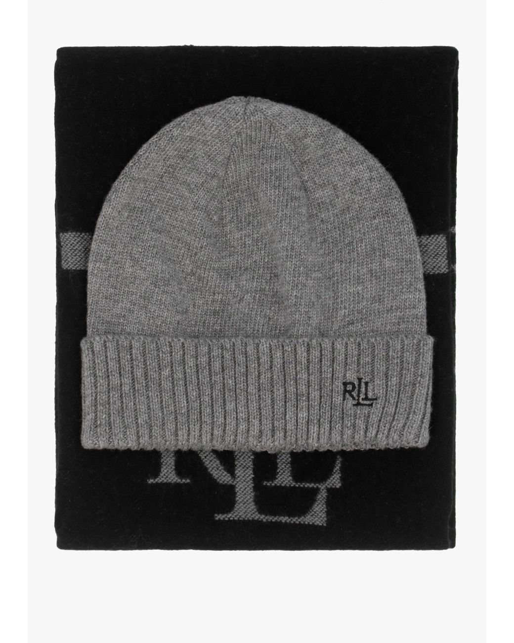 Ralph Lauren Black Logo Motif & Scarf & Beanie Gift Set