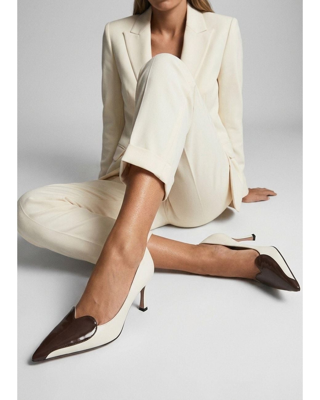 Daniel White Elove Off Leather Heart Toe Cap Court Shoes