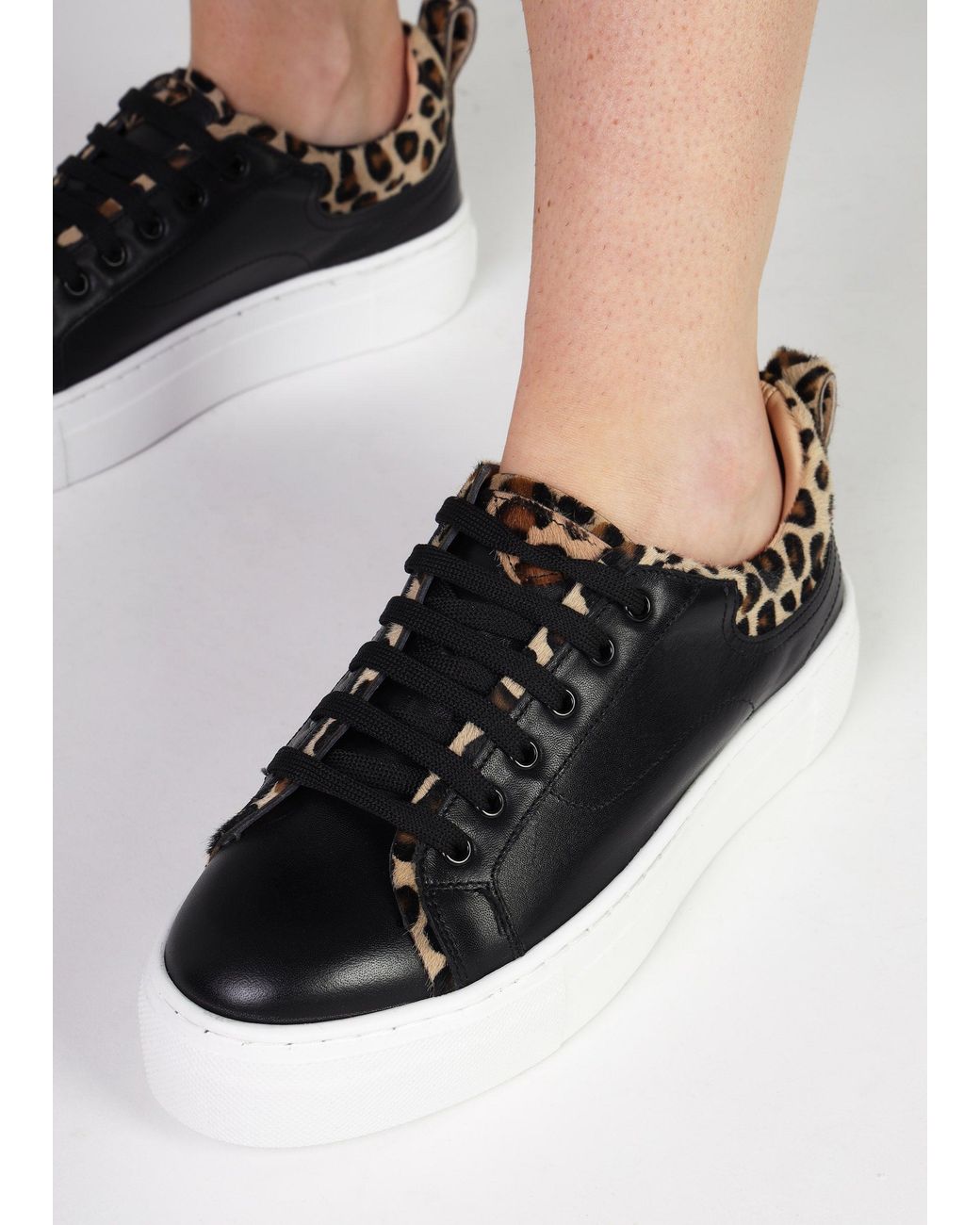Daniel Black Panny Leather Leopard Trainers