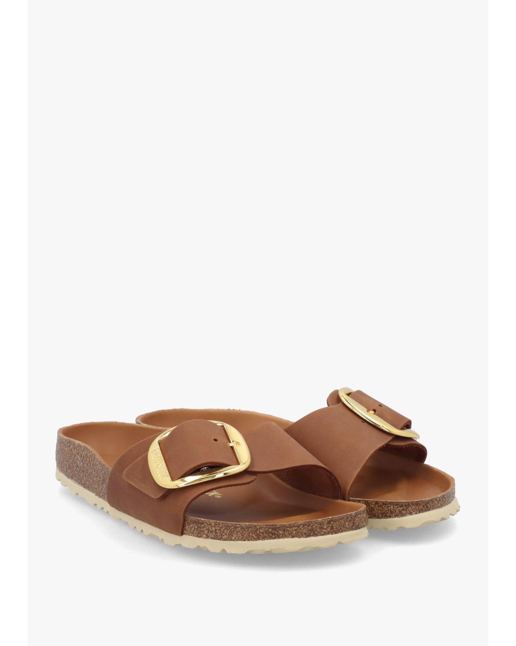 Birkenstock White Madrid Big Buckle Cognac Waxy Leather Mules