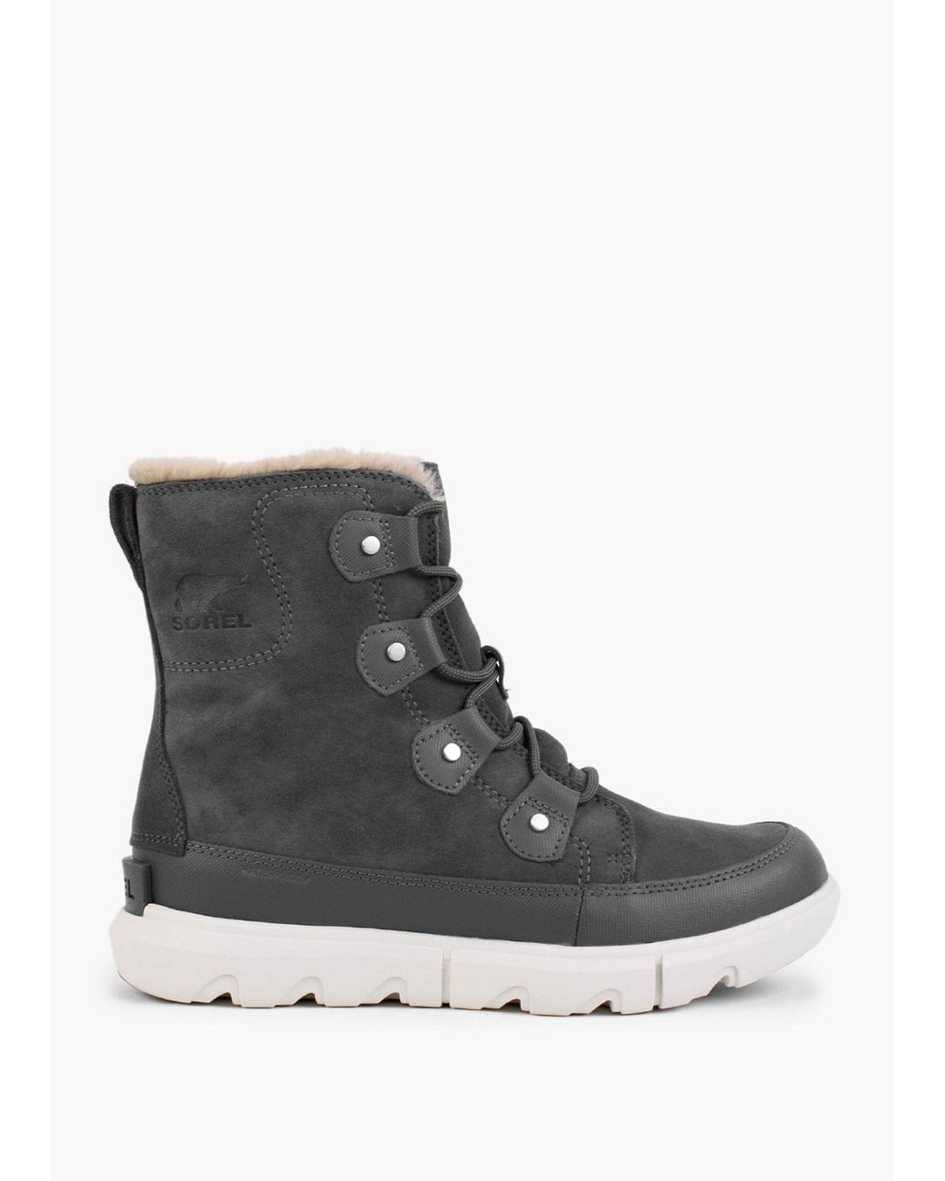 Sorel Black Explorer Ii Joan Faux Fur Waterproof Boot In Grill, Fawn