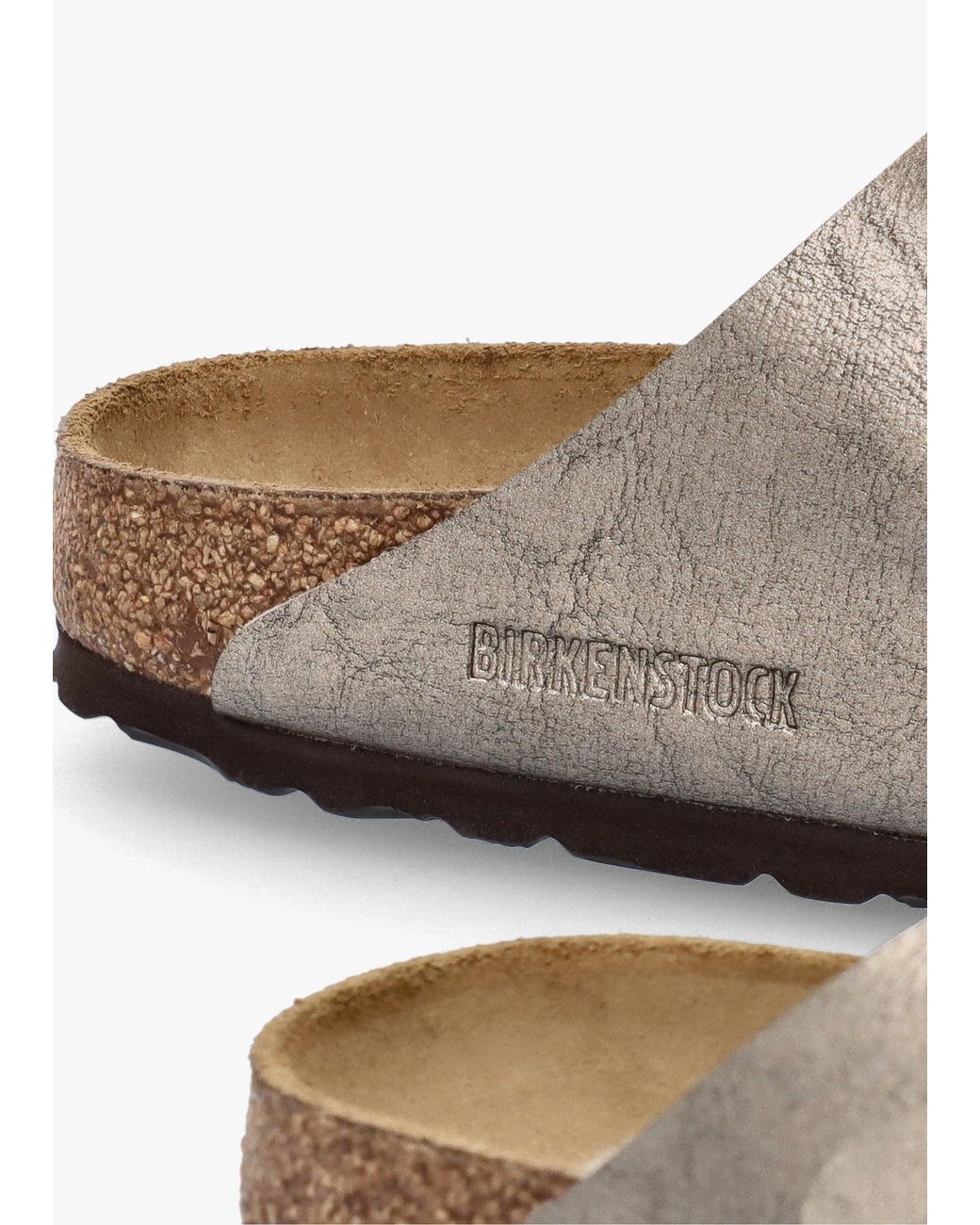 Birkenstock White Arizona Birko-Flor Graceful Taupe Two Bar Mules