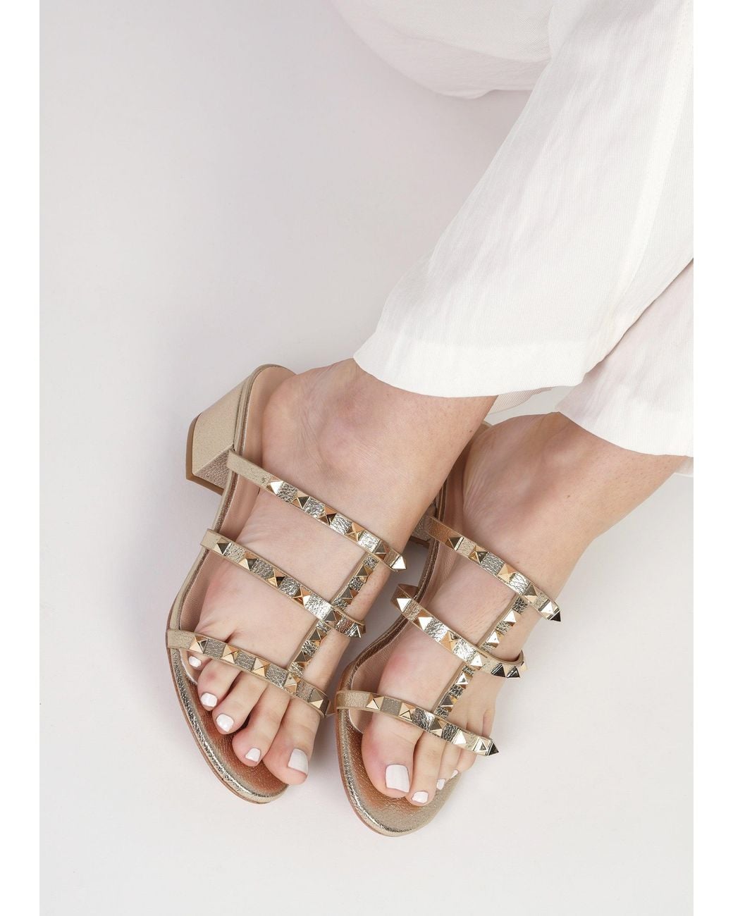 Daniel Natural Studder Embellished Block Heeled Mules