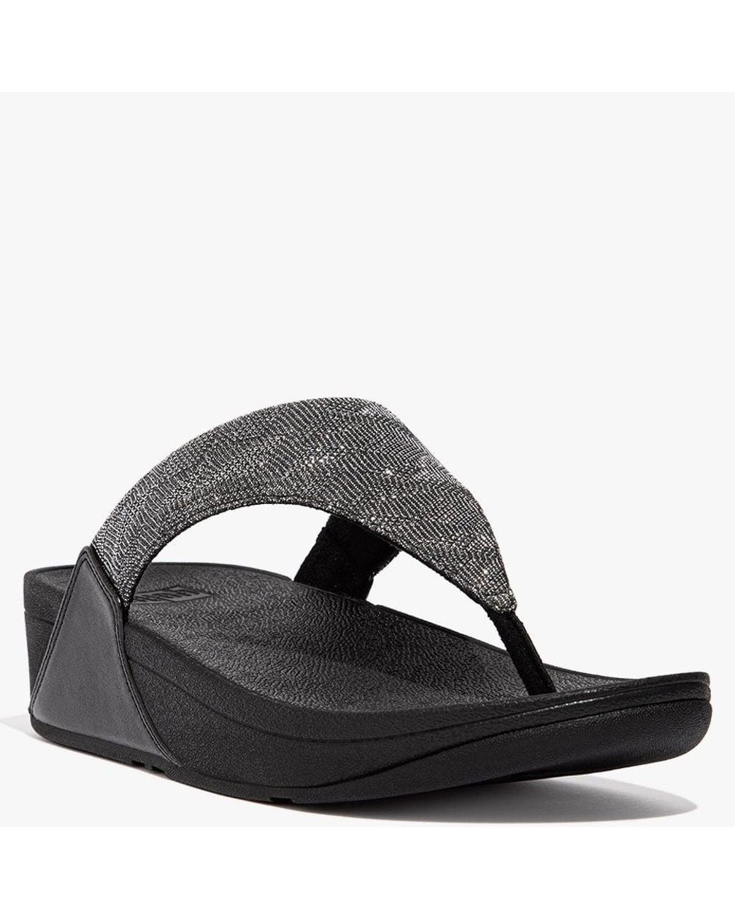 Fitflop Lulu Glitz All Black Toe Post Sandals