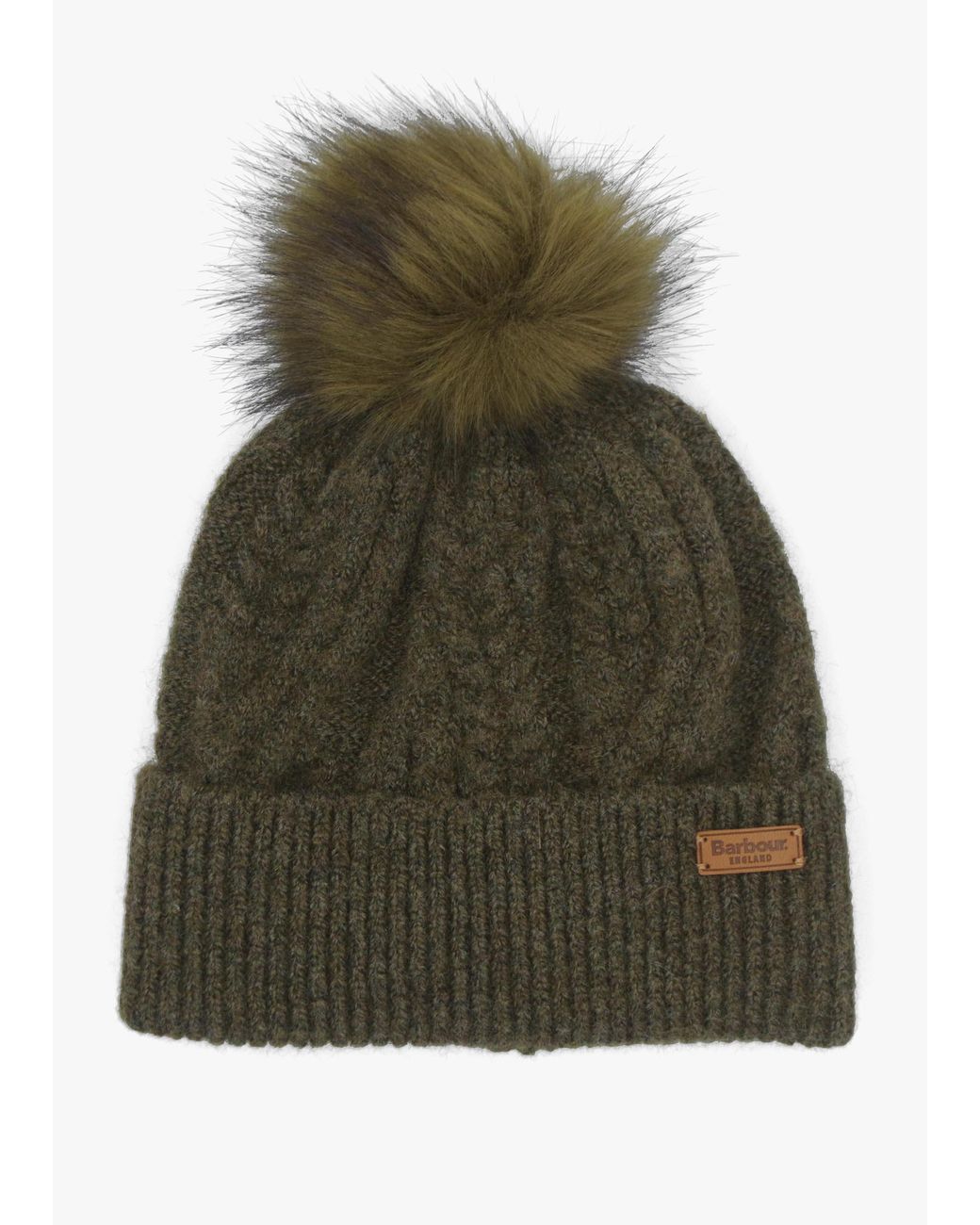 Barbour Green Elsdon Cable Knit Beanie Hat