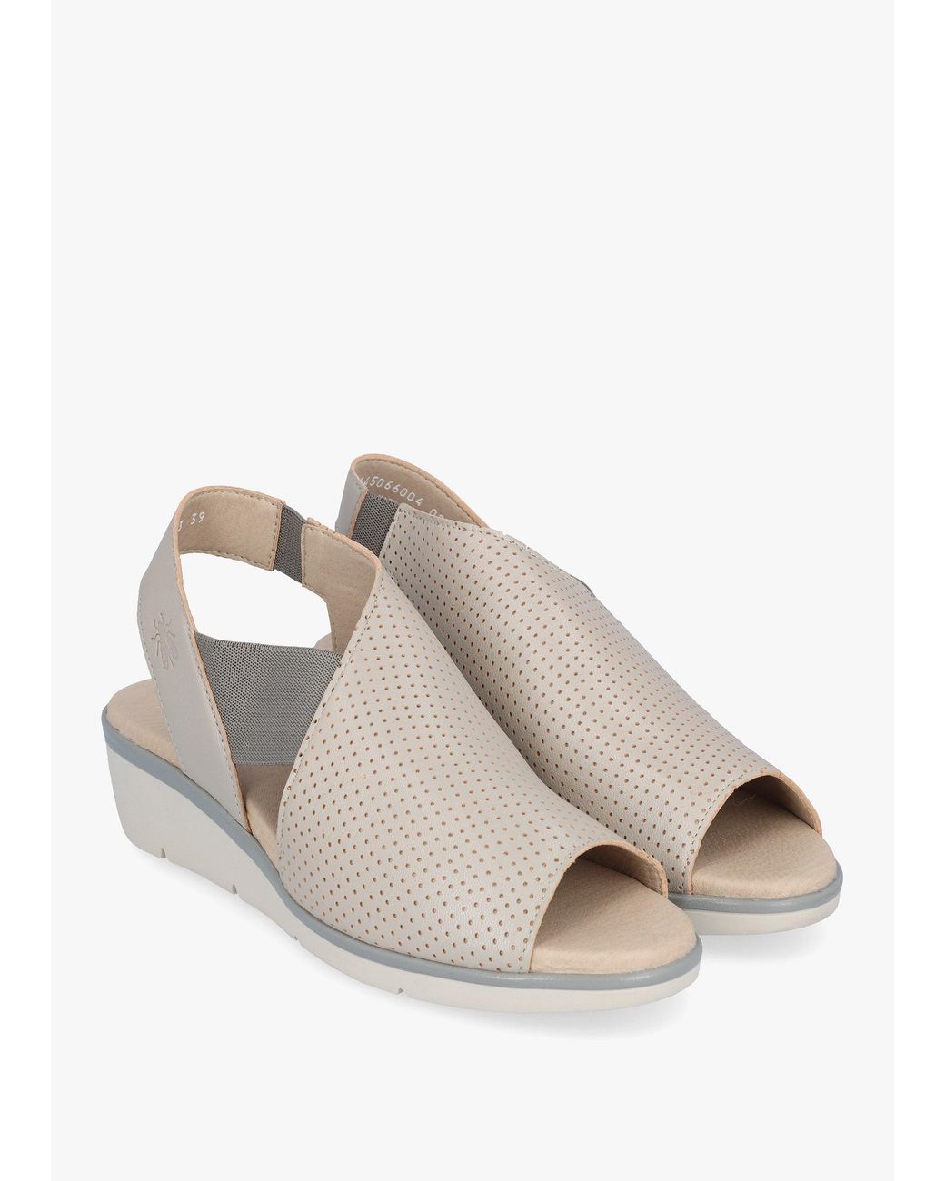 Fly London White Nisi Perforated Leather Low Wedge Sandals