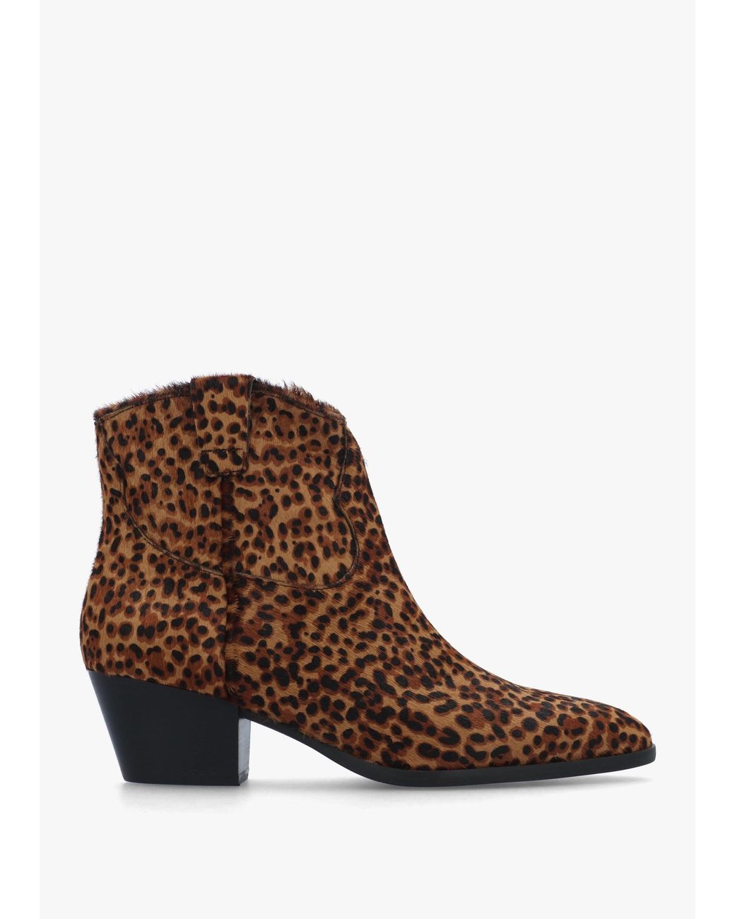 Ash Brown Fame Leopard Pony Hair Western Ankle Boots