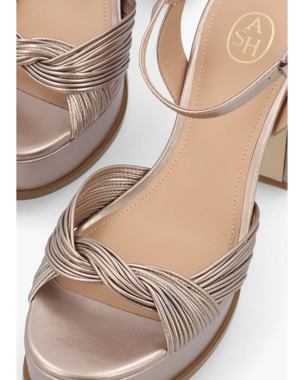 Ash White Muse Champagne Platform Block Heel Sandals