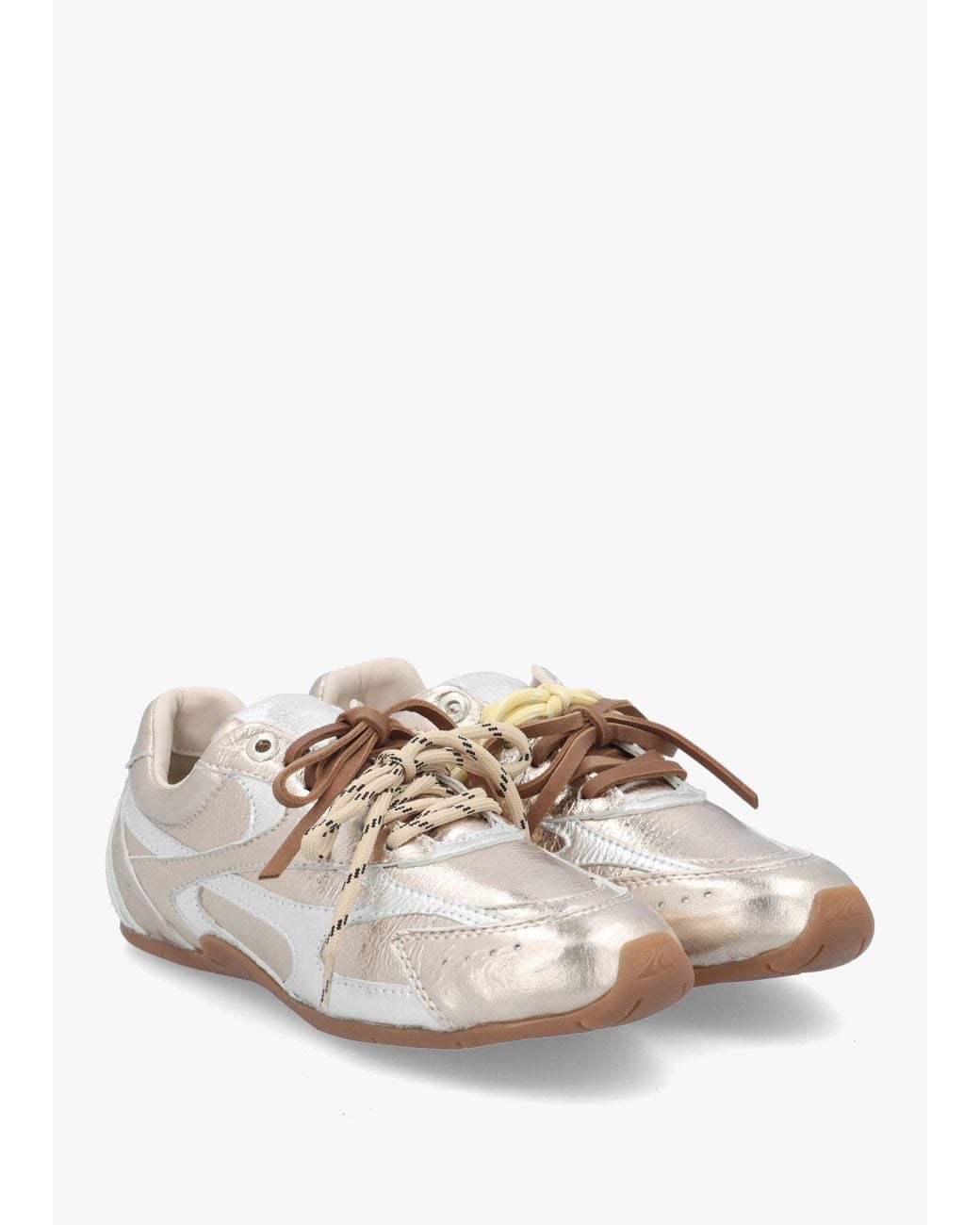 Bronx White Myr-Aa & Metallic Leather Low Profile Trainers