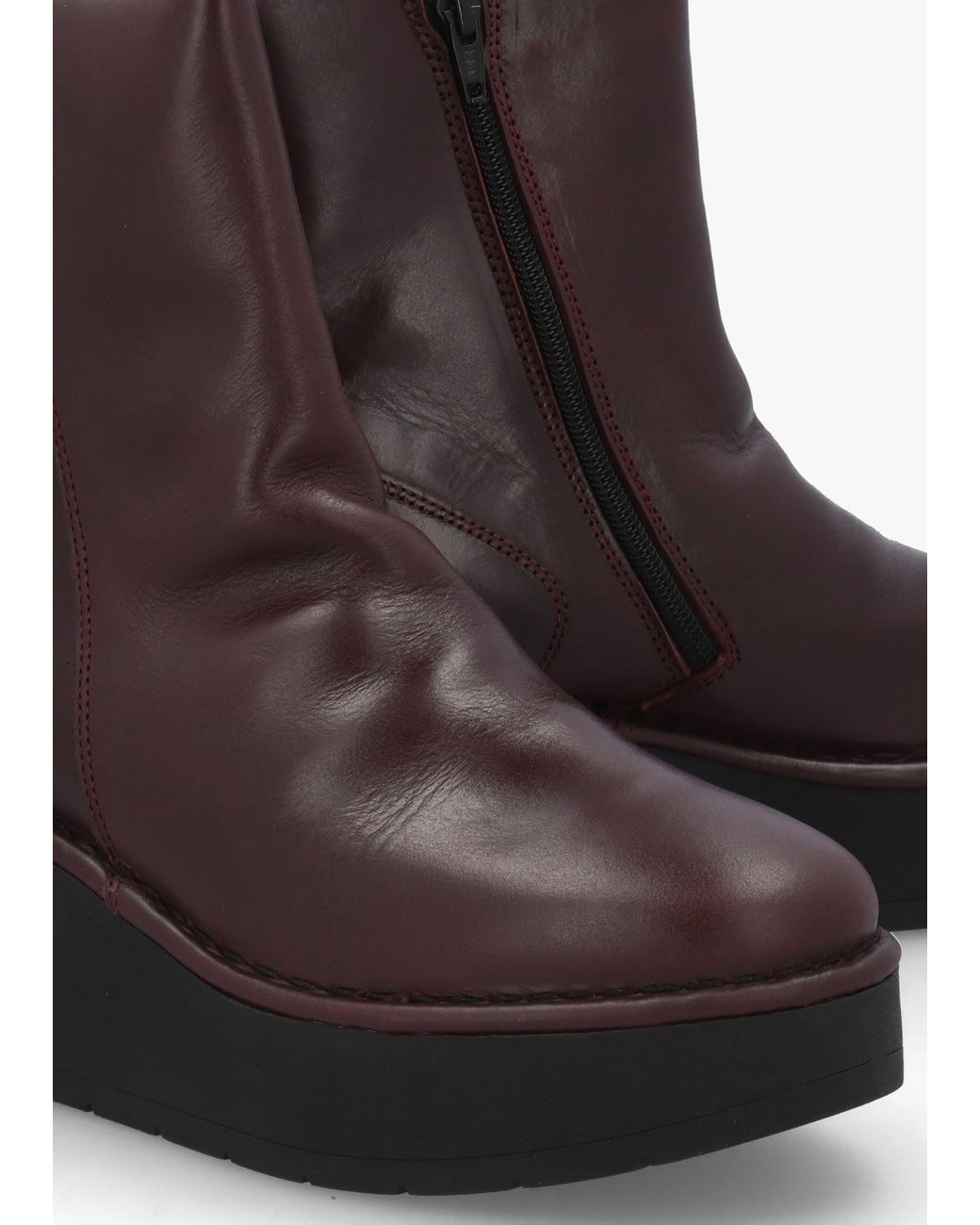 Fly London Brown Heij Wine Flatform Wedge Ankle Boots