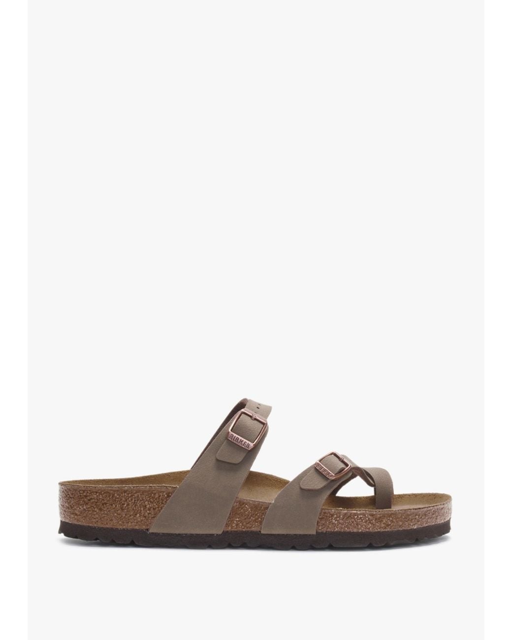 Birkenstock White Mayari Birko-Flor Nubuck Mocca Thong Sandals