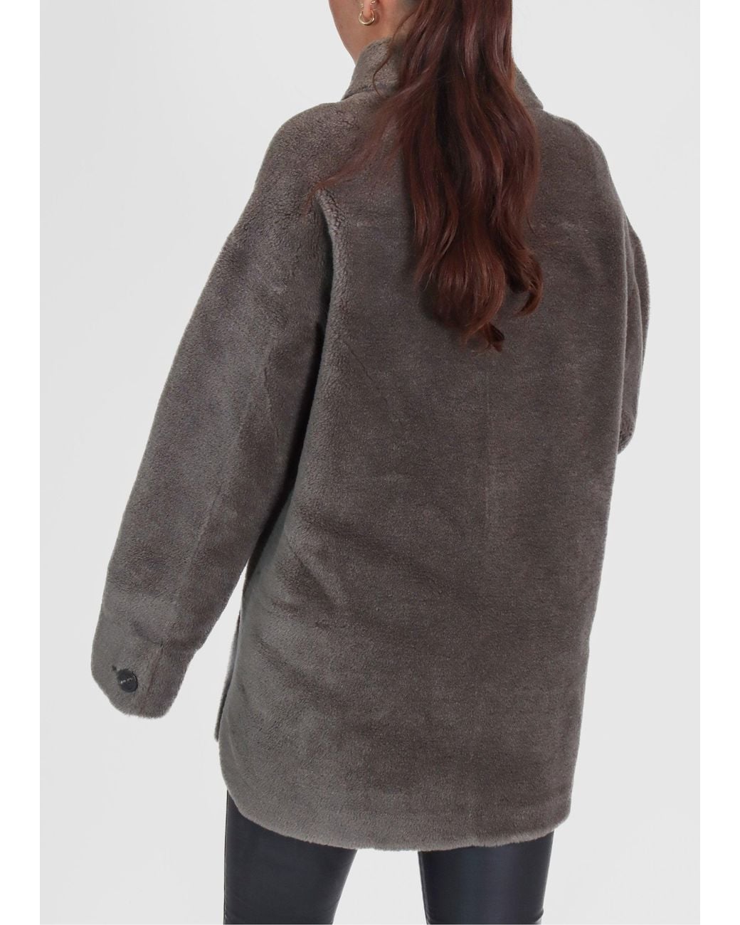 Oakwood Gray Flag Reversible Teddy Shacket