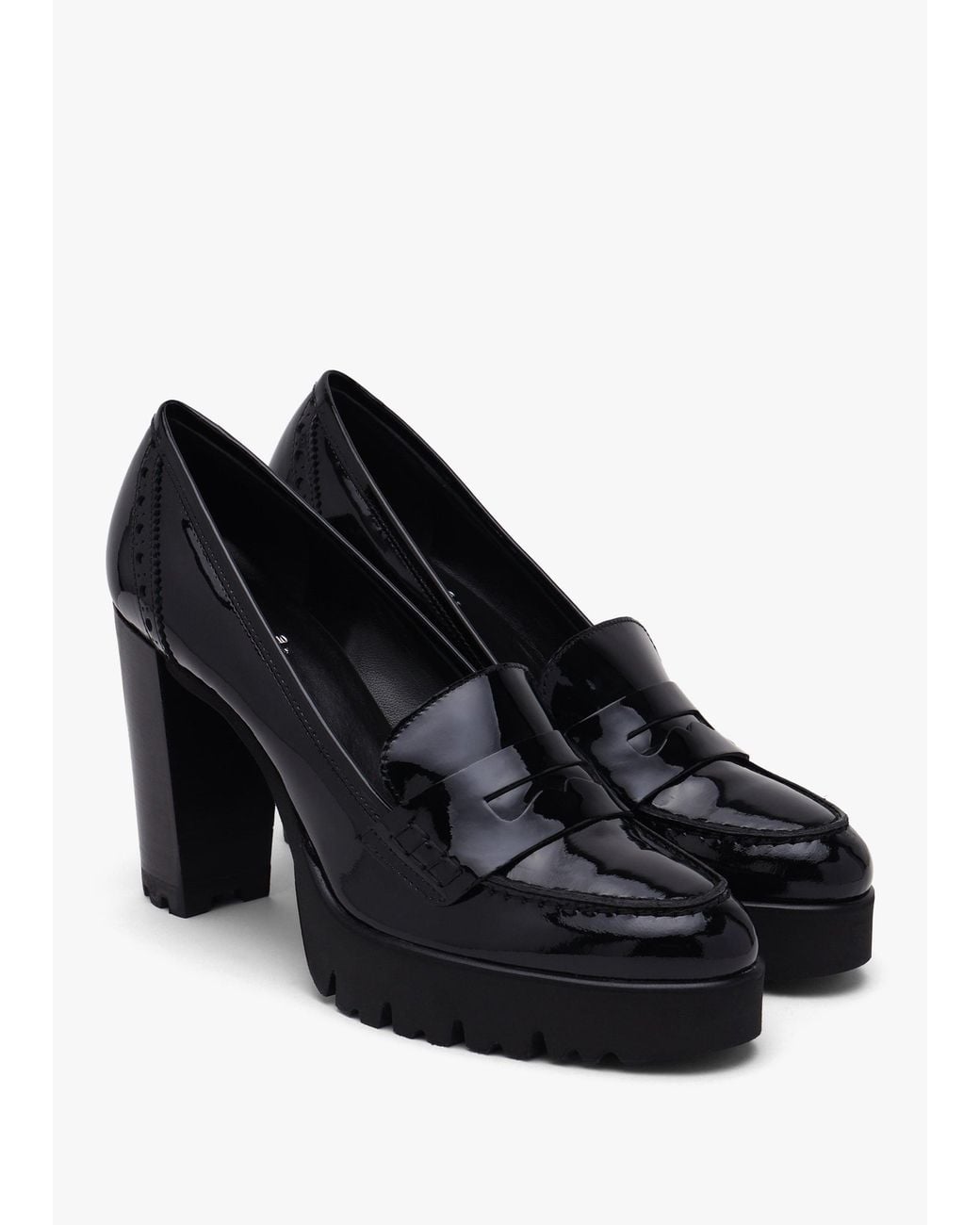 Luca Grossi Black Leather Platform Heeled Loafers