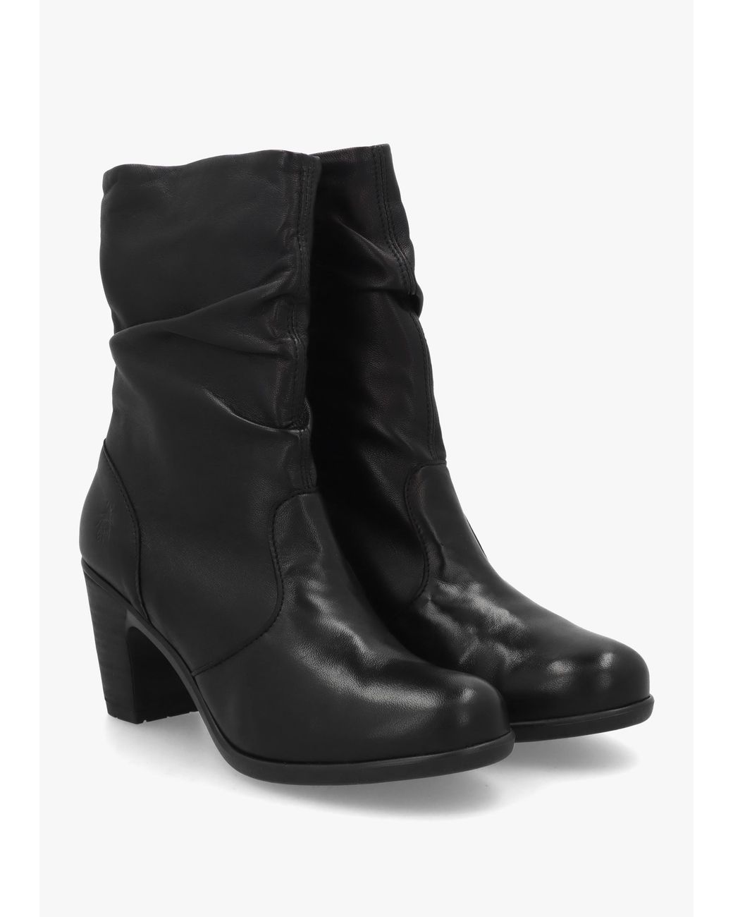 Fly London Black Klei Rouched Block Heel Ankle Boots