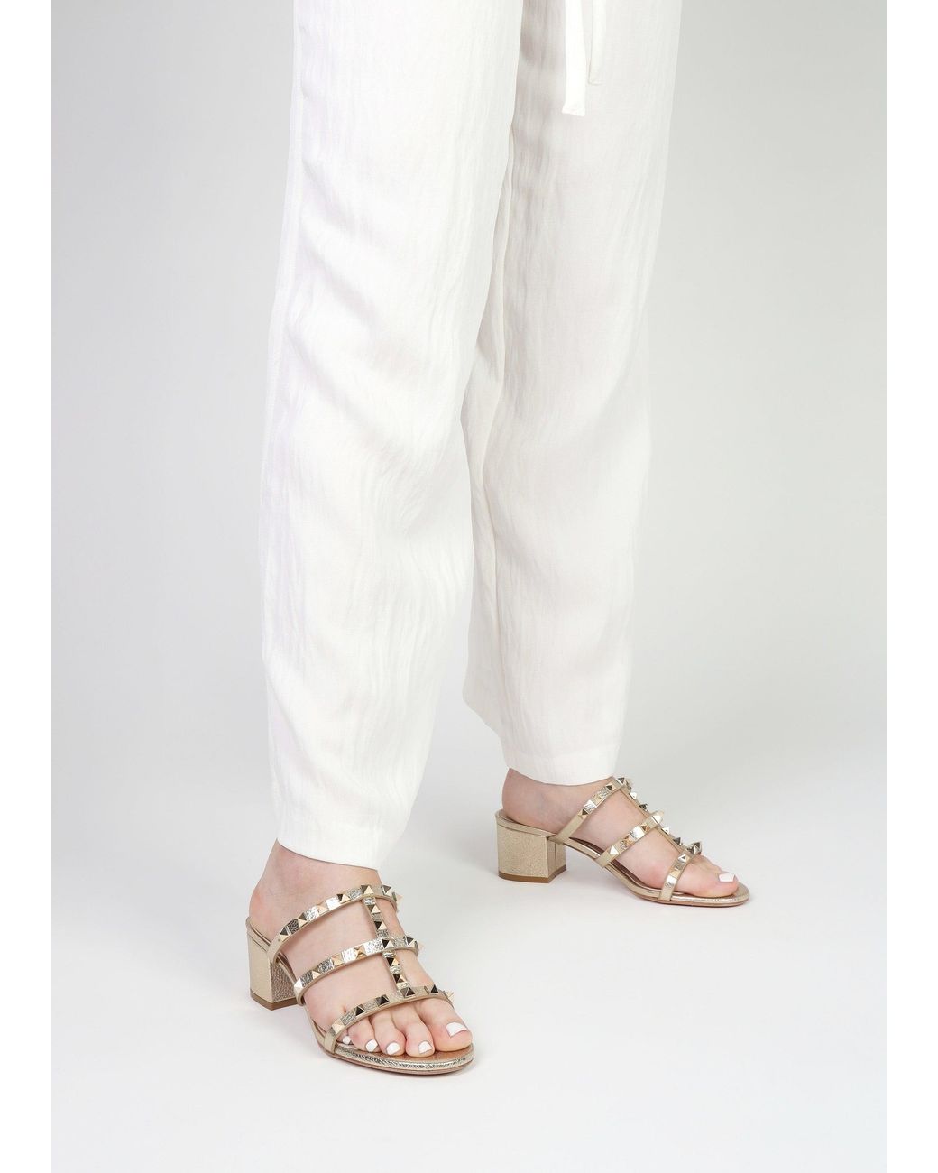 Daniel Natural Studder Embellished Block Heeled Mules