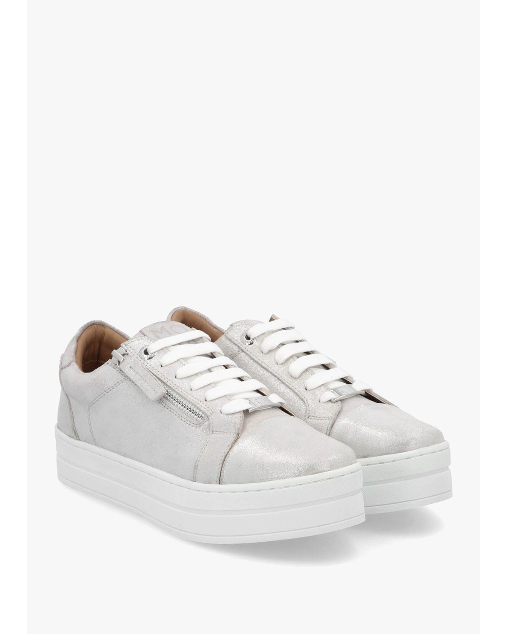 Moda In Pelle White Abbee Side Zip Lace Up Flatform Trainers