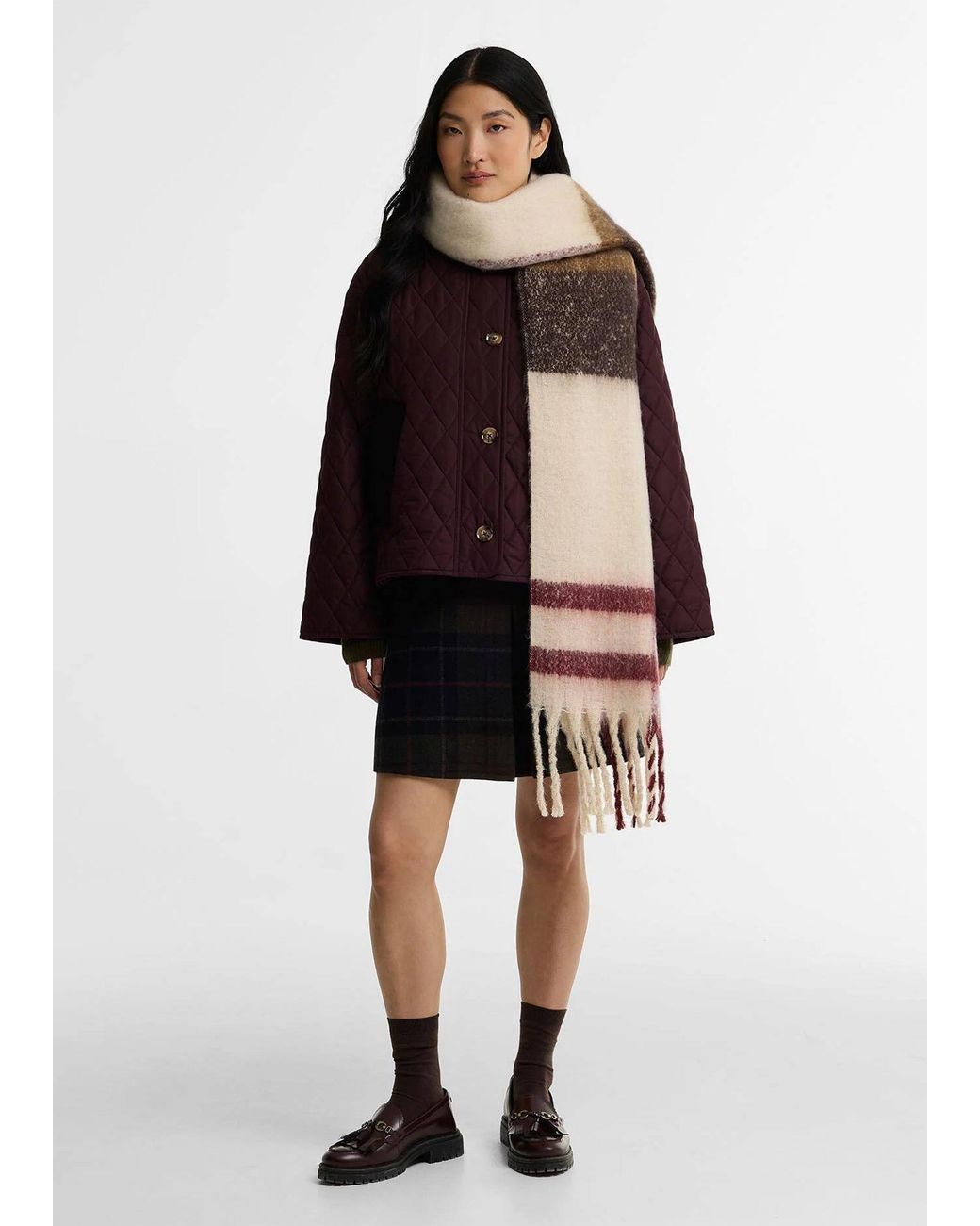 Barbour Multicolor Isla Ecru Muted Tartan Bouclé Scarf