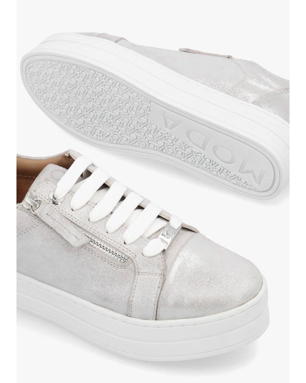 Moda In Pelle White Abbee Side Zip Lace Up Flatform Trainers