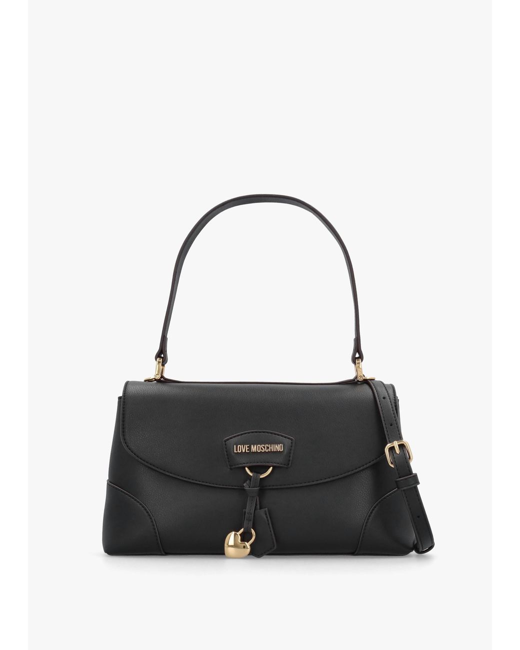 Love Moschino Black Recycled Leather Flapover Shoulder Bag