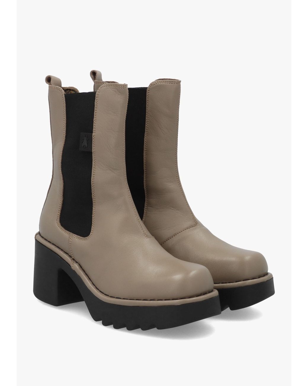 Fly London Brown Moya Leather Block Heel Chelsea Boots