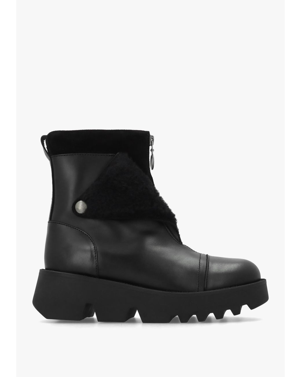 Fly London Black Zufe Leather Chunky Ankle Boots