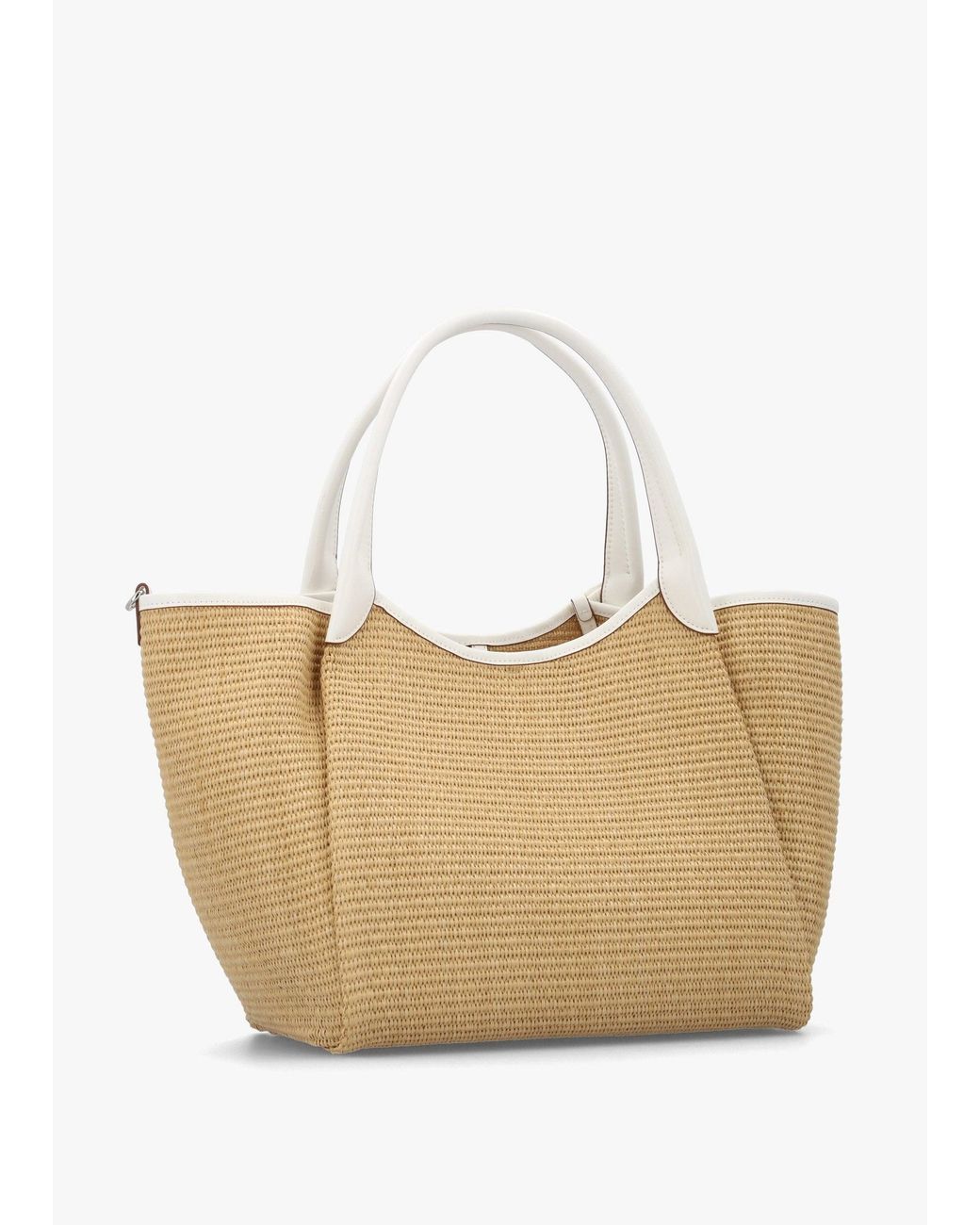Emporio Armani White Woven Straw Medium Natural Shopper Bag