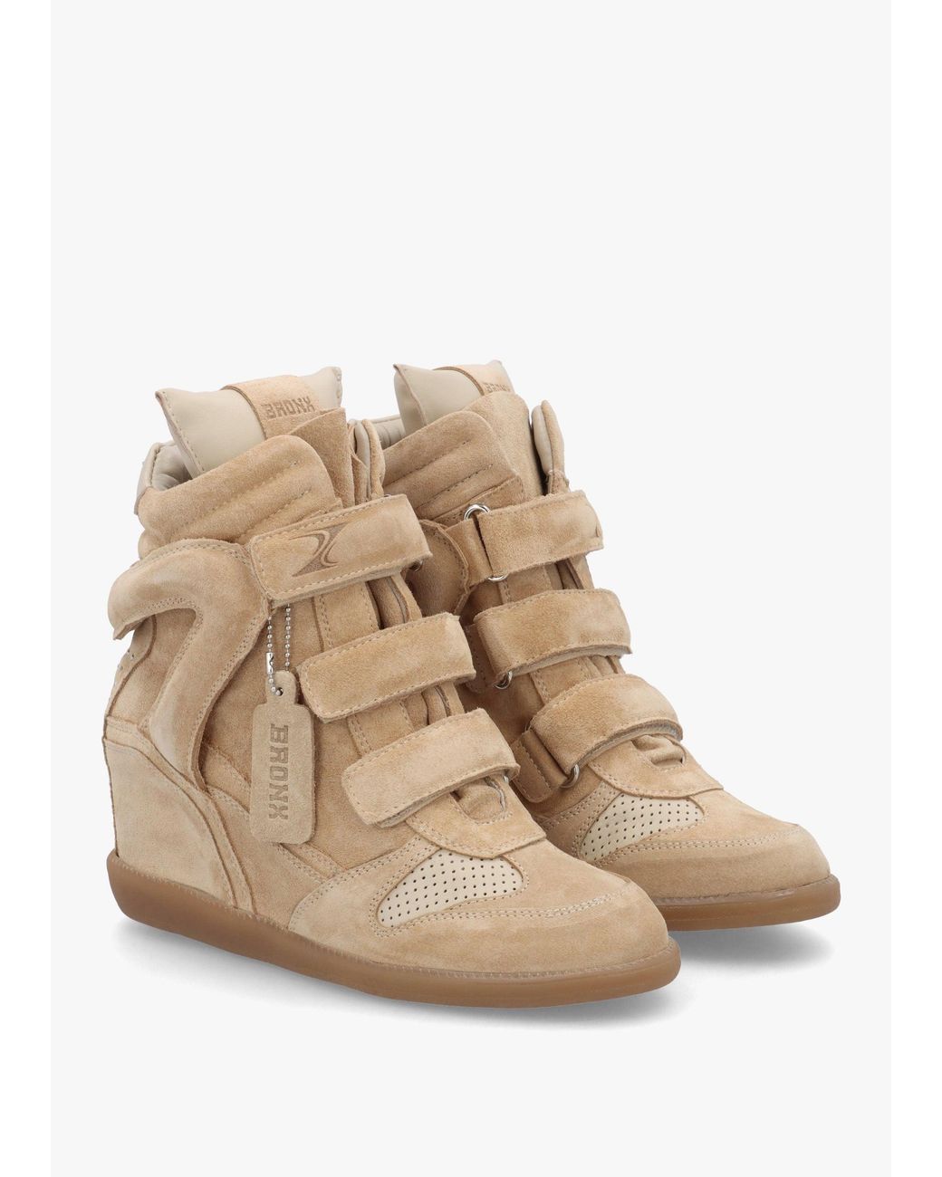 Bronx Natural Jae-Yy Sand Suede High Top Wedge Trainers