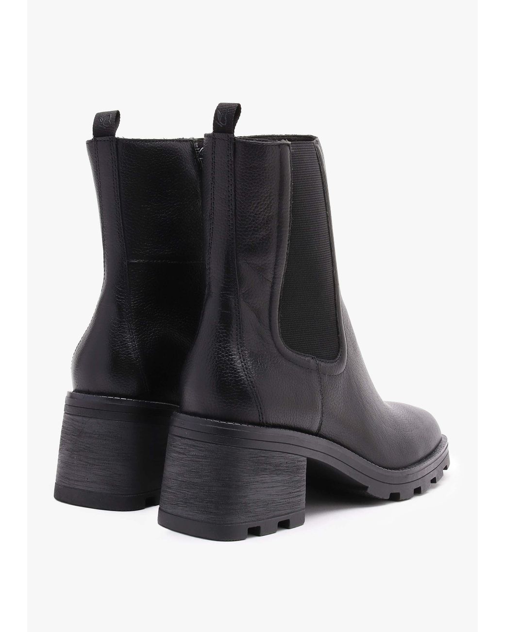 Caprice Black Pebbled Leather Block Heel Chelsea Boots