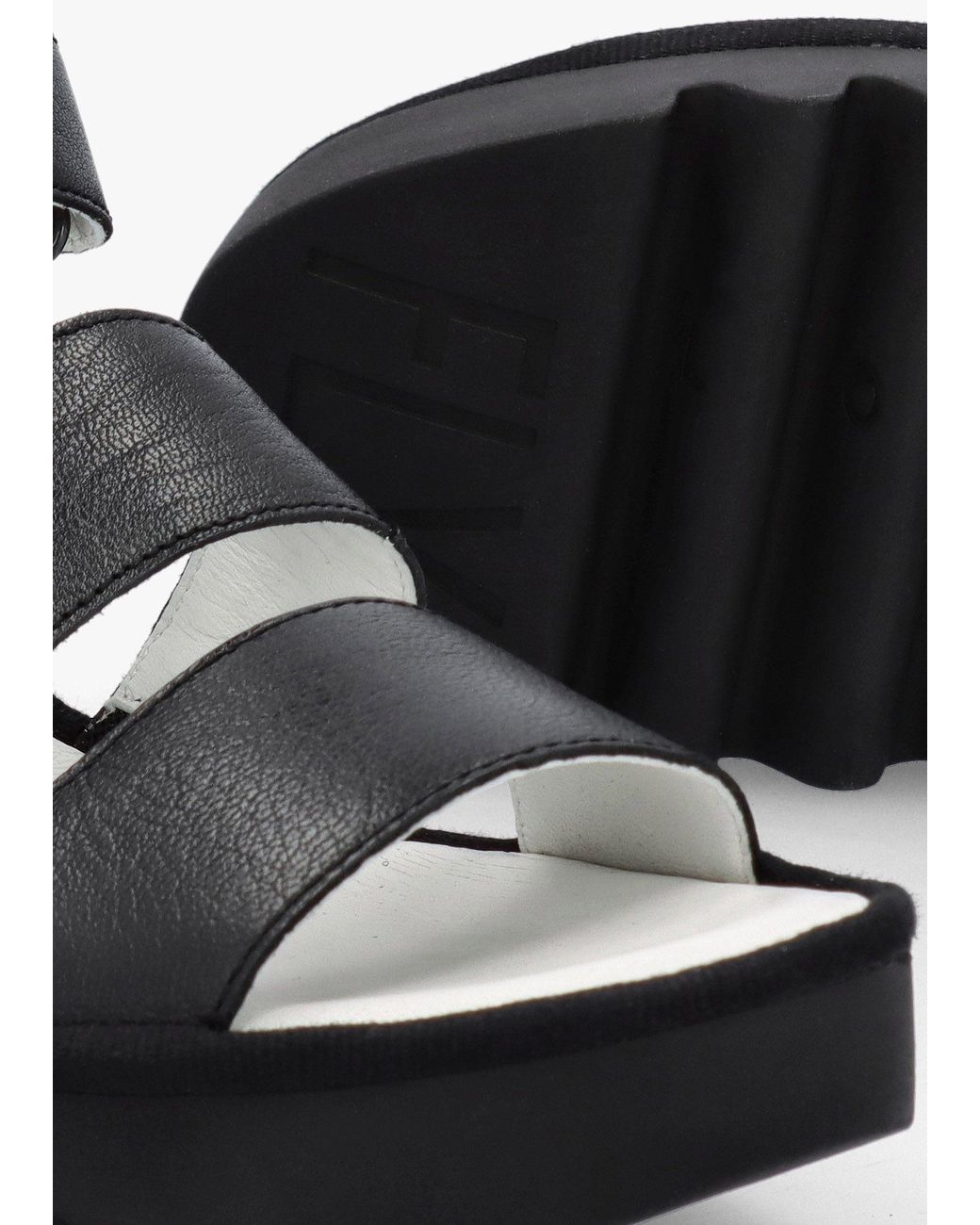 Fly London Black Bexy Mid Wedge Sandals