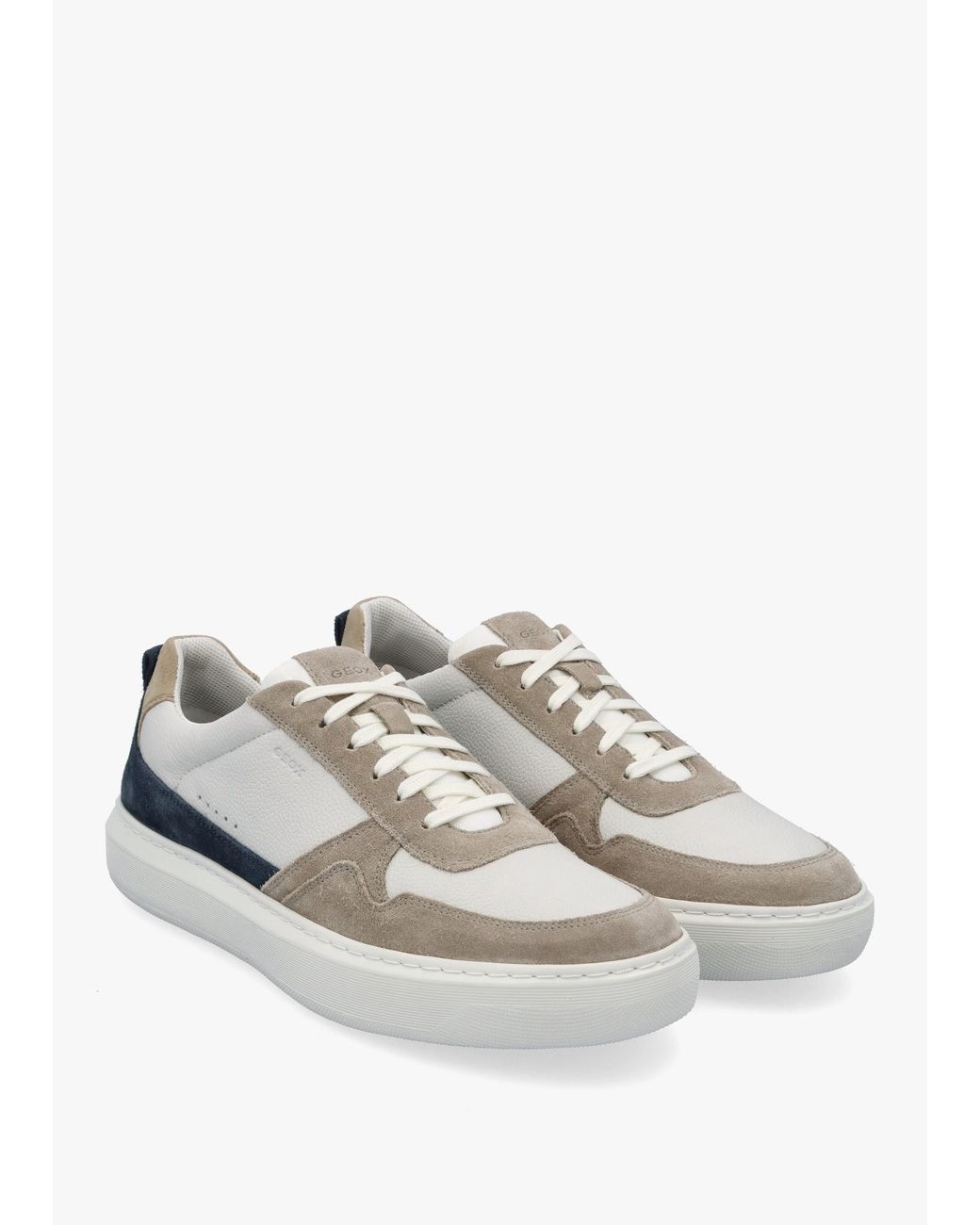 Geox White U Deiven Sand Leather Trainers