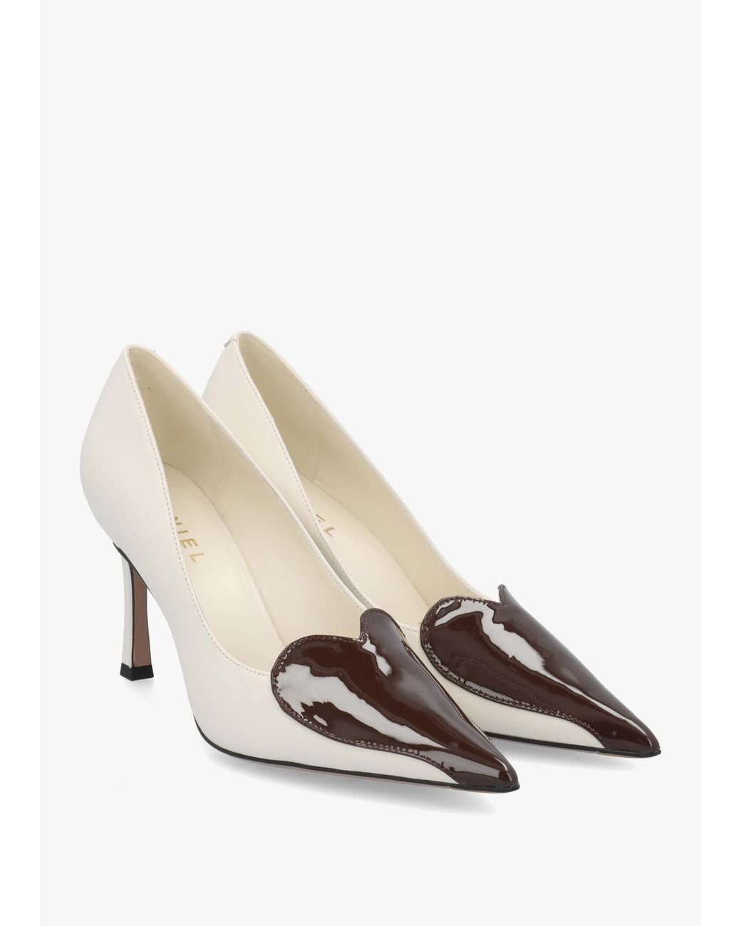 Daniel White Elove Off Leather Heart Toe Cap Court Shoes