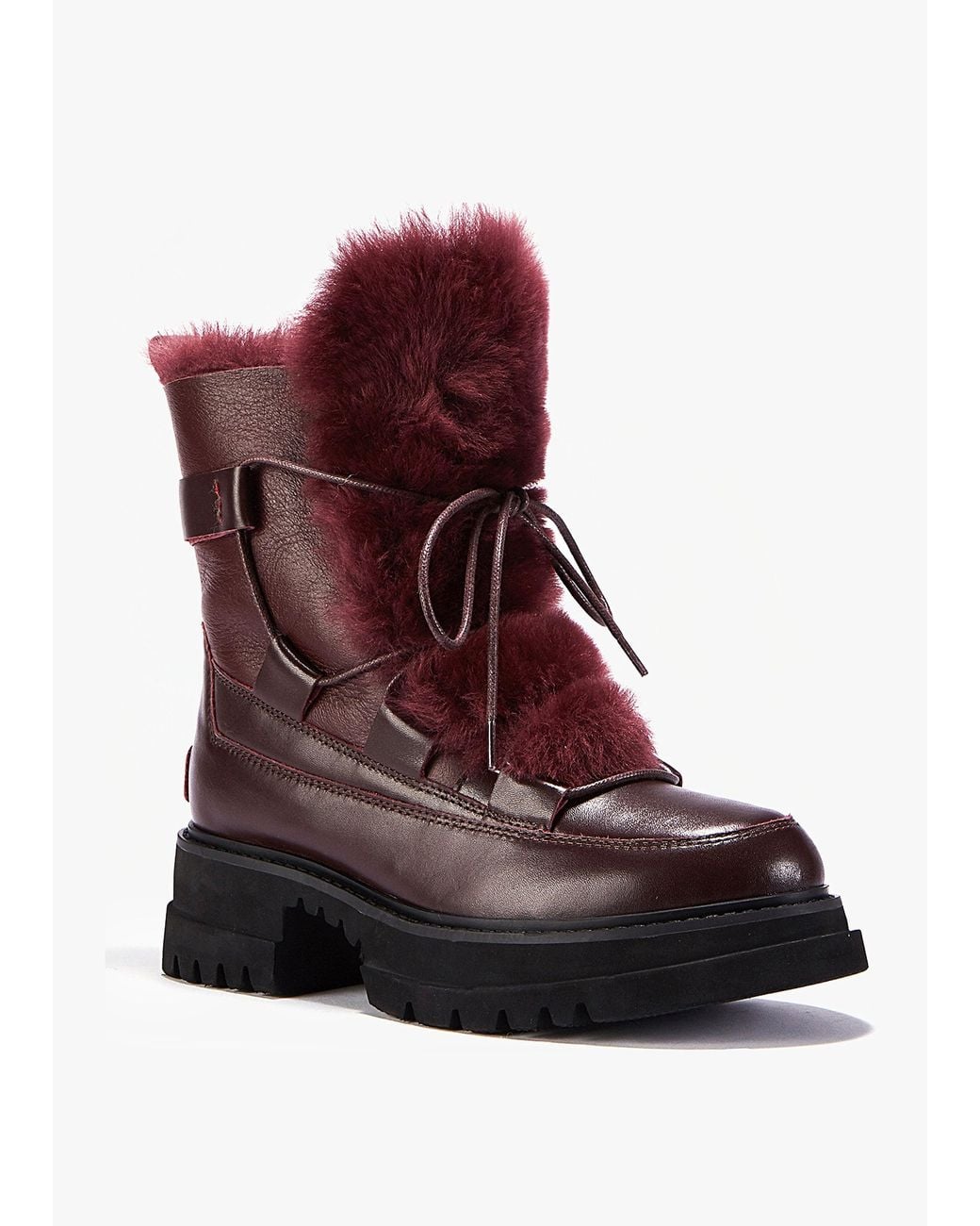 Australia Luxe Red Westward Burgundy Lace Up Shearling Boot