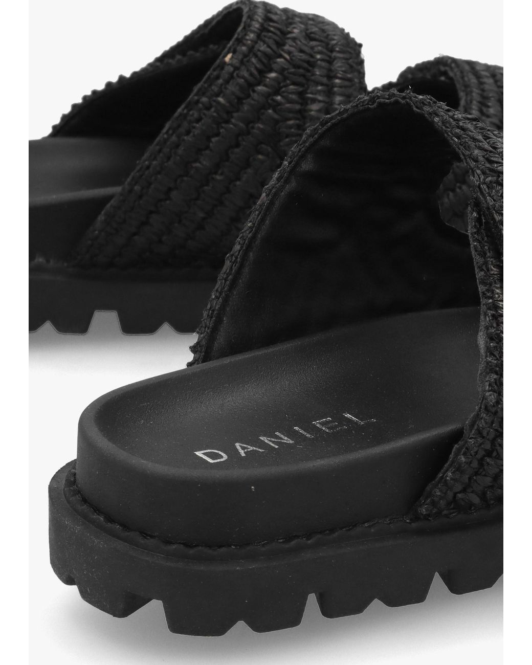 Daniel Black York Woven Straw Two Bar Chunky Mules