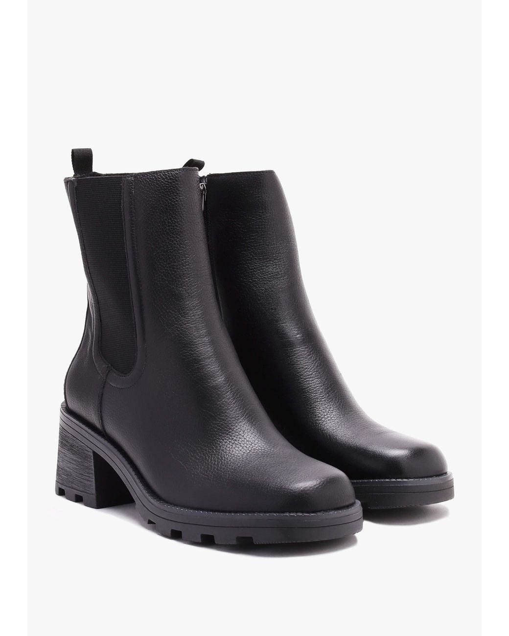 Caprice Black Pebbled Leather Block Heel Chelsea Boots